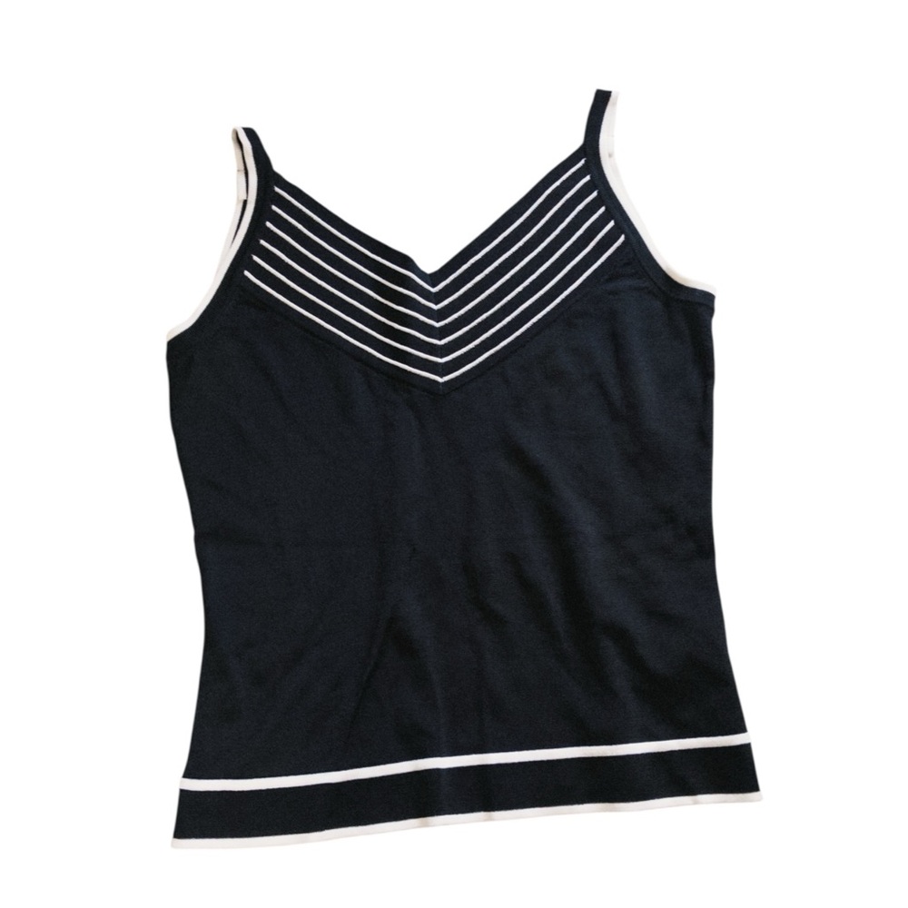 Anne Klein Navy Tank with White Stripe Trim